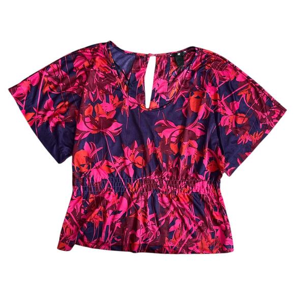H&M Pink Multicolor Boat Neck Short Sleeve Top, S - Picture 1 of 4